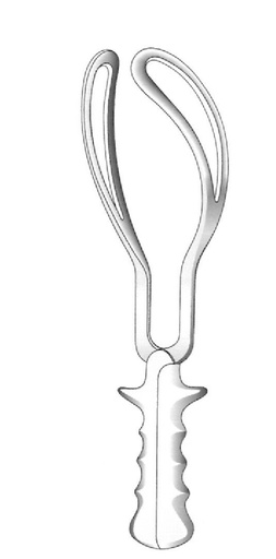 [IU-02156] Pinza obstétrico de Simpson-Braun, mango ranurado ergonómico - longitud = 35 cm / 14"