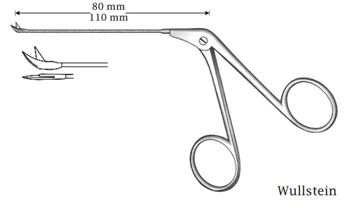 [IU-04592] Micro tijera para oído Wullstein, acabado negro, curvada hacia arriba - longitud del eje = 110 mm
