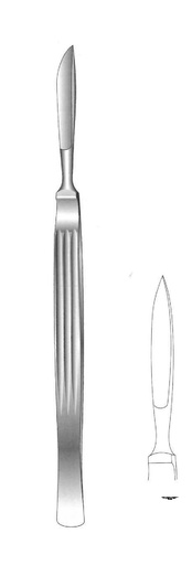 [IU-00291P] Premium dissection knife, solid with grooved handle, Figure 2 - Length = 16.5 cm / 6-1 / 2 "