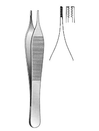 [IU-00513P] Pinza de tejido y agarre Adson Brown premium - longitud = 12 cm / 4-3/4", dientes = 7x7