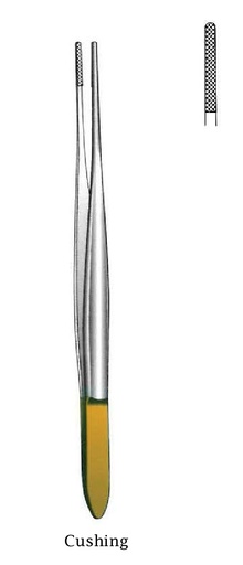 [IU-08205P] Pinza para disección Cushing premium, dentado = 0.5 mm, perfil normal, TC Gold - longitud = 17.5 cm / 6-3/4"