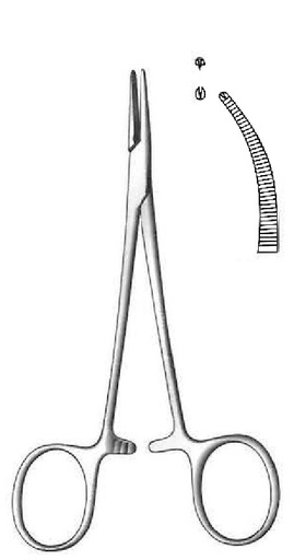 [IU-00604P] Pinza para arteria Halsted-Mosquito premium, curva, dientes de 1:2 - longitud = 12.5 cm / 5"