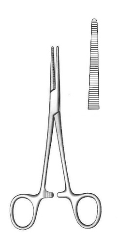 [IU-00628P] Pinza Hemostática Crile con Mandíbulas Dentadas y Punta Recta - Longitud 14 cm