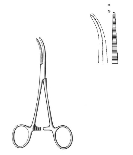 [IU-00637P] Pinza para arteria Dandy premium, curva, dientes 1:2 - longitud = 14 cm / 5-1/2"