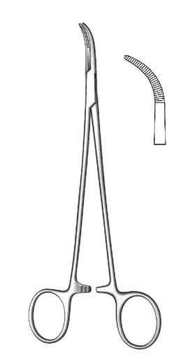 [IU-00819P] Pinza Hemostática Mixter-Baby con Punta Curvada y Mandíbulas Dentadas - Longitud de 18 cm
