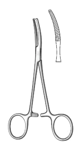 [IU-00856P] Pinza de peritoneo Baby-Mikulicz premium - longitud = 14 cm / 5-1/2", curvada