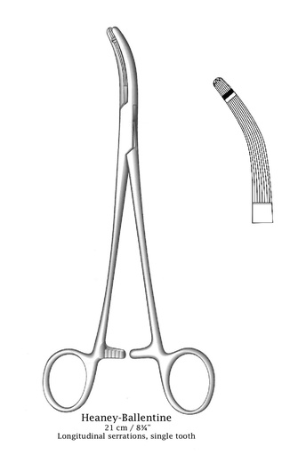 [IU-01015P] Pinza para histerectomía Heaney-Ballentine premium, curva - longitud = 21 cm / 8-1/2"