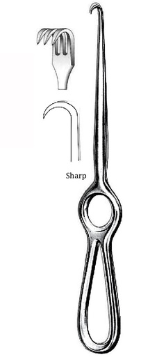 [IU-01236P] Retractor de Volkmann premium, 3 puntas, afilada - longitud = 21.5 cm / 8 -1/2"