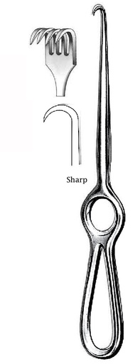 [IU-01237P] Retractor de Volkmann premium, 4 puntas, afilada - longitud = 21.5 cm / 8 -1/2"