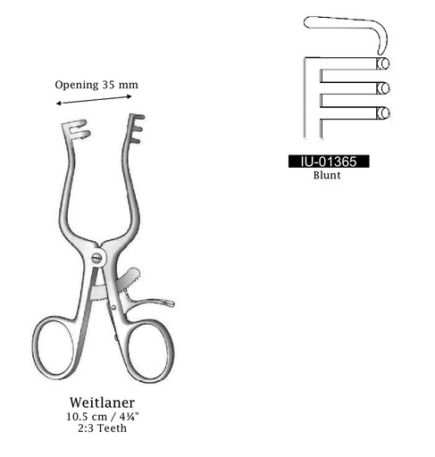 [IU-01365P] Retractor de Weitlaner premium, desafilado, dientes de 2:3