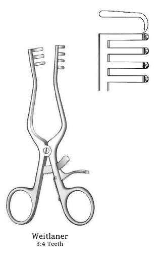 [IU-01366P] Retractor de Weitlaner premium, afilado, dientes de 3:4 - longitud = 14 cm / 5-1/2"