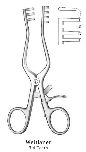 [IU-01495P] Retractor de Weitlaner premium, desafilado, dientes de 3:4 - longitud = 16.5 cm / 6-1/2"