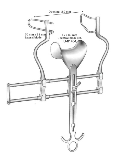 [IU-01451P] Retractor abdominal Balfour premium, ancho de apertura 180 mm - valva central = 45 x 80 mm, valva lateral = 70 x 35 mm