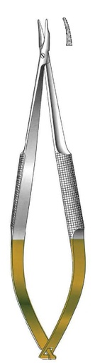 [IU-08779P] Porta agujas Barraquer premium sin bloqueo, dentado, TC Gold - longitud = 13 cm / 5-1/4"