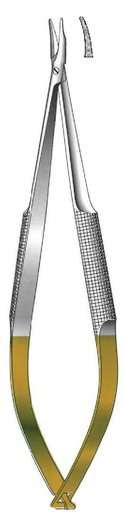 [IU-08781P] Barraquer premium non-locking needle holder, serrated, TC Gold - length = 18 cm / 7"