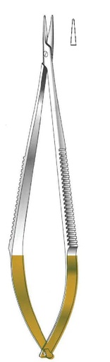 [IU-08758P] Castroviejo premium non-locking needle holder, smooth point, straight, TC Gold - length = 13.5 cm / 5-1/2"