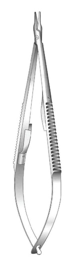 [IU-03299P] Castroviejo premium locking needle holder, extra delicate, curved - length = 13.5 cm / 5-1/2"