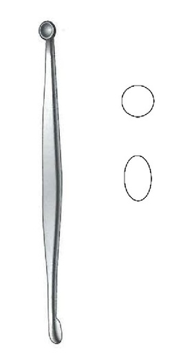 [IU-07390P] Cureta para hueso Volkmann premium, copa redonda / copa ovalada, doble extremo - longitud = 13 cm / 5"