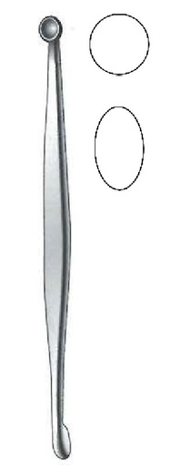 [IU-07394P] Cureta para hueso Volkmann premium, copa redonda / copa ovalada, doble extremo - longitud = 16 cm / 6-1/4"
