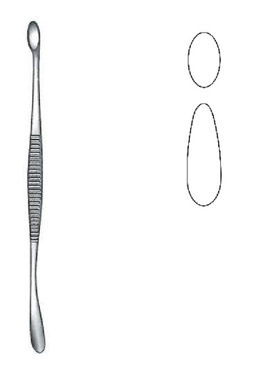 [IU-07378P] Volkmann Premium bone curett, oval cup, double end - length = 14 cm / 5-1 / 2 "