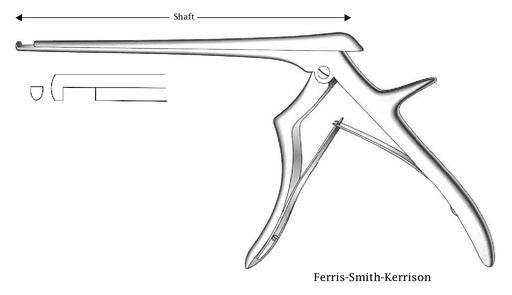 [IU-03516P] Pinza para disco intervertebral Ferris-Smith-Kerrison premium, corte hacia abajo, ancho de punta = 3 mm - longitud del eje = 18 cm