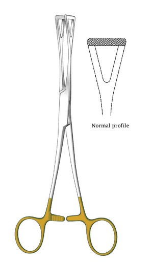 [IU-08812P] Pinza para sujeción de tejidos Duval premium, dentado = 0,5 mm, perfil normal, TC Gold - longitud = 20 cm / 8"