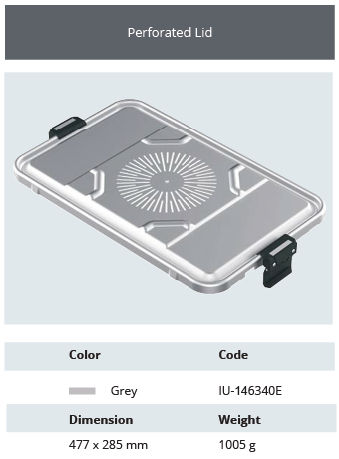 [IU-146340E] Tapa Perforada de Modelo A1 de Tamaño Tres Cuartos 3/4 para Contenedor de Esterilización - 477 x 285 mm 