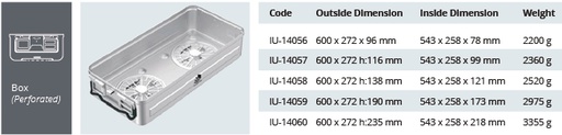 Base de Contenedor para Esterilización de Modelo Estándar - Perforado de Tamaño Completo 1/1 - 600 x 272 x H mm