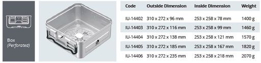 Base de Contenedor para Esterilización de Modelo Estándar - Perforado de Tamaño Medio 1/2 - 310 x 272 x H mm