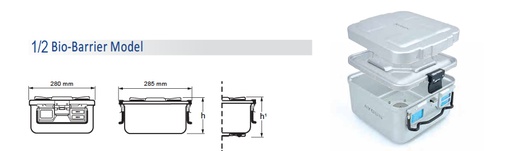 Contenedor para Esterilización No Perforado de Modelo Estándar 1/2 y Tapa de Seguridad con Barrera - 315 x 285 x H mm