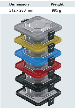 Tapa con Sistema de Barrera de Modelo PPSU de Tamaño Medio 1/2 para Contenedor de Esterilización - 312 x 280 mm