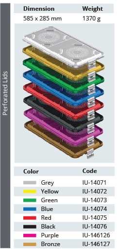 Tapa Perforada de Modelo Estándar de Tamaño Completo 1/1 para Contenedor de Esterilización - 585 x 285 mm