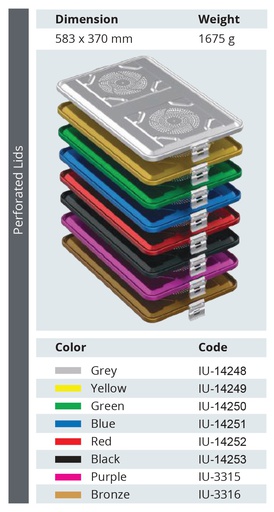 Tapa Perforada de Modelo Estándar de Tamaño Extra Grande para Contenedor de Esterilización - 583 x 370 mm