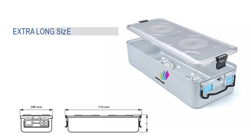 Contenedor para Esterilización No Perforado de Modelo Estándar Extra Largo y Tapa Perforada - 725 x 285 x H mm