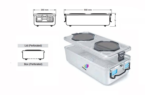 Contenedor para Esterilización Perforado de Modelo Ventana 1/1 con Base de Alambre y Tapa Perforada - 600 x 285 x H mm