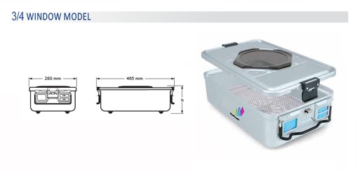 Contenedor para Esterilización Perforado de Modelo Ventana 3/4 con Base de Alambre y Tapa Perforada - 475 x 285 x H mm