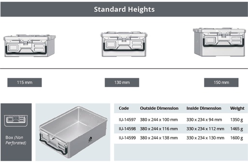 Container base for non -drilled sterilization of large dental model - 380 x 244 x h mm