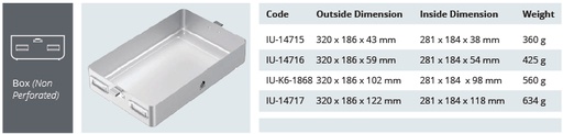Base de Contenedor para Esterilización No Perforado de Modelo Dental - 320 x 186 x H mm
