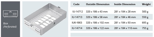 Base de Contenedor para Esterilización Perforado de Modelo Dental - 320 x 186 x H mm
