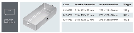 Container base for non -piercing sterilization of mini model - 315 x 132 x h mm