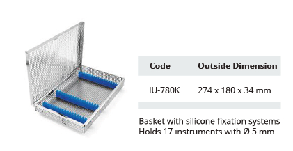Dental sterilization basket with lid and silicone fixing systems with 5 mm diameter