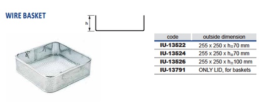 Cistella de filferro amb placa metàl·lica perforada per a 1/2 model, diàmetre de 1,2 mm de diàmetre i 6 x 6 mm de malla - 246 x 246 x h
