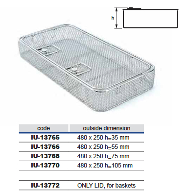 Cesta de Malla de Alambre con Tapa para Modelo 1/1, Diámetro de Alambre 1 mm y Malla 4 x 4 mm - 480 x 245 x H mm