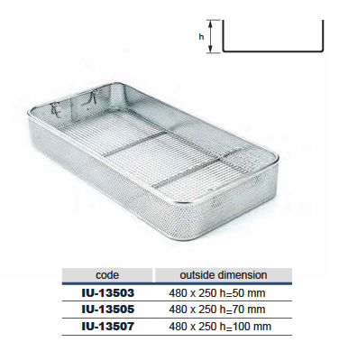 Cistella de filferro amb placa metàl·lica perforada per a 1/1 model, diàmetre de 1,2 mm de diàmetre i 6 x 6 mm de malla - 480 x 250 x h