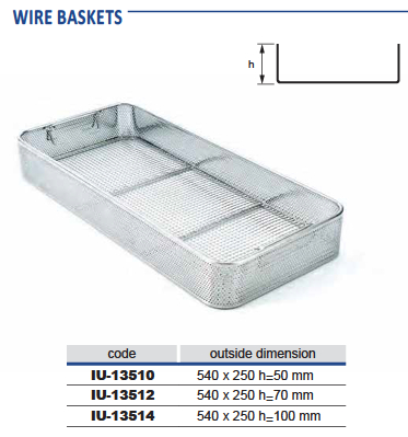 Cistella de filferro amb placa de metall perforada per a 1/1 model, diàmetre de filferro 1,2 mm i malla de 6 x 6 mm - 540 x 250 x h mm