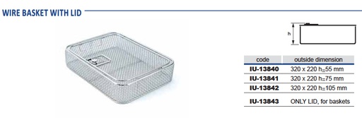Cesta de Malla de Alambre con Tapa para Modelo Dental Grande, Diámetro de Alambre 1 mm y Malla 4 x 4 mm - 323 x 222 x H mm