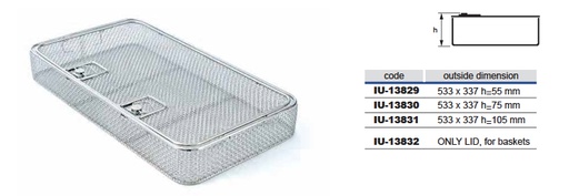 Cesta de Malla de Alambre con Tapa para Modelo Extra Grande, Diámetro de Alambre 1 mm y Malla 4 x 4 mm - 533 x 337 x H mm