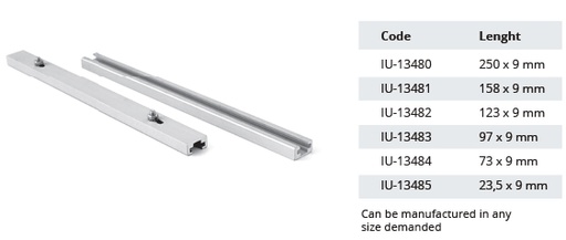 Aluminum rail for silicone fixing systems - L x 9 mm