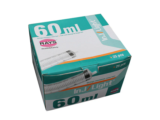 [IU-JSA-60ML] Jeringas Desechables sin Aguja 60 ml de Tres Cuerpos Cono Luer Excéntrico de Inj/Light - Caja de 25 Unidades