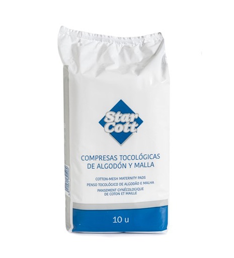 [IU-COMPTA-10] Compresas Tocológicas de Algodón y Malla - Paquete de 10 Unidades